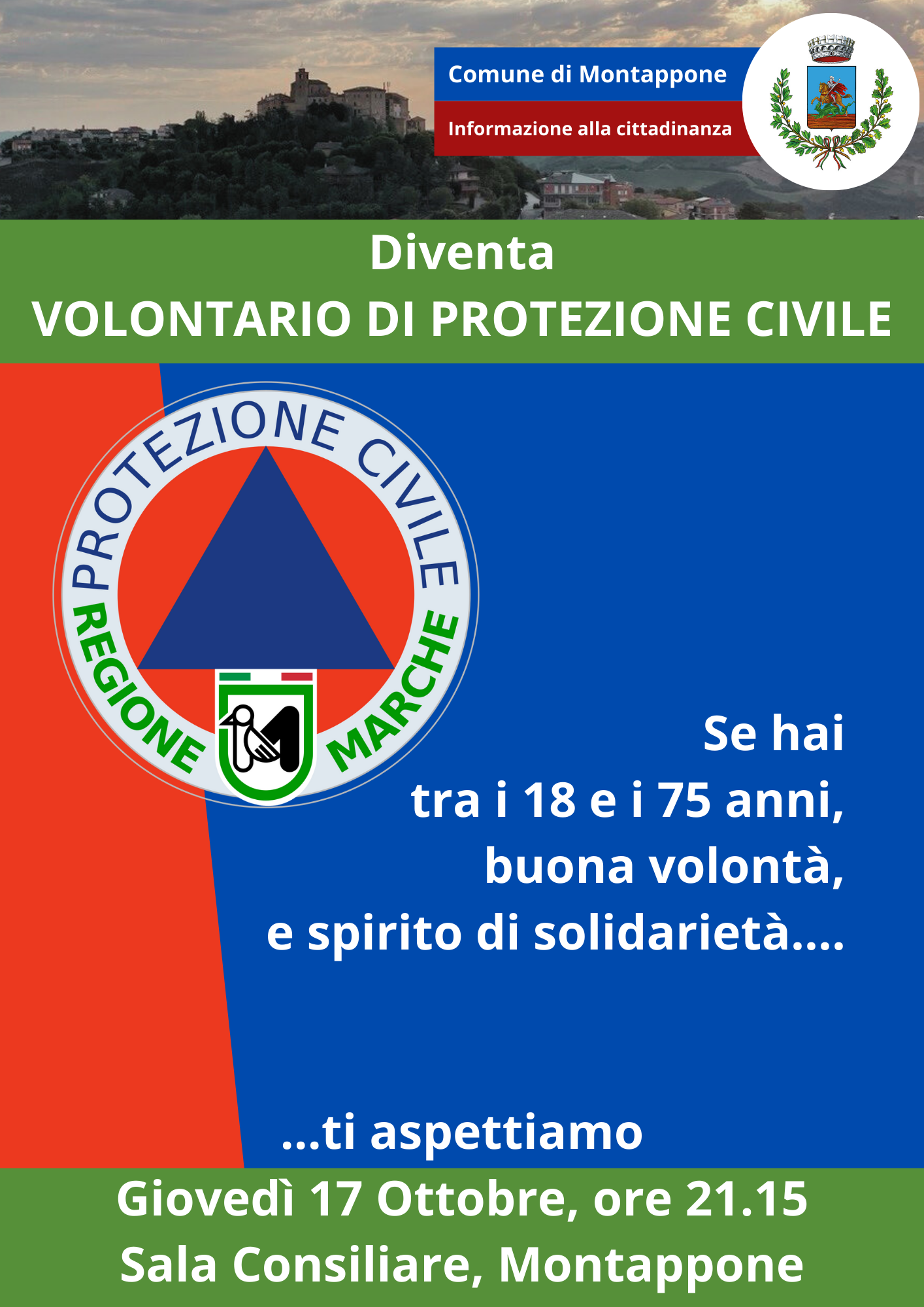 Riunione Volontari Gruppo Comunale di Protezione Civile Giovedì 17 Ottobre ore 21:15